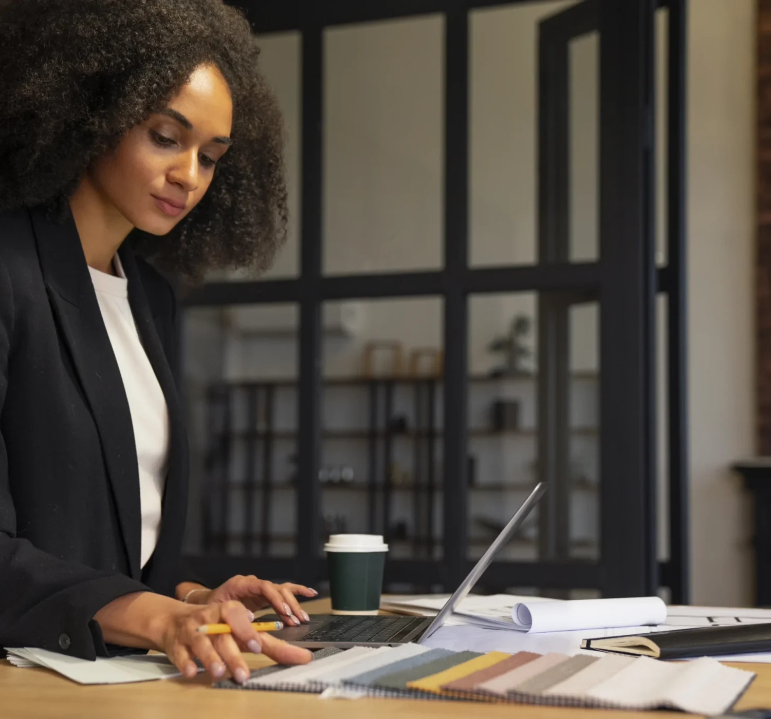 side-view-woman-working-desk